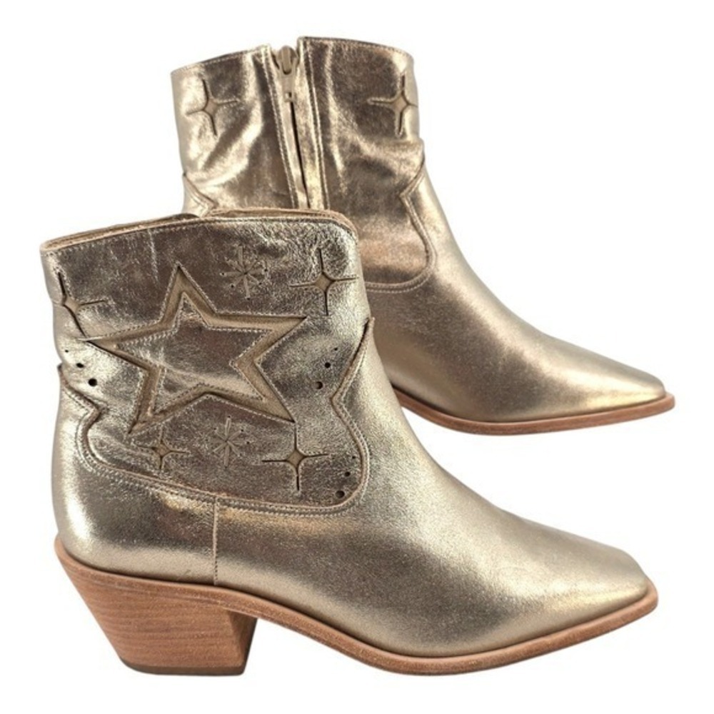 Johnny Was Womens 9.5 Stargazer Leather Gold Metallic Ankle Western Boots - Picture 2 of 16
